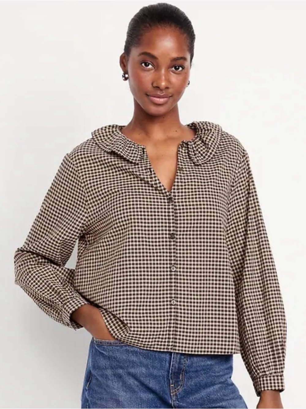 Old Navy Button-Down Plaid Ruffle Shirt